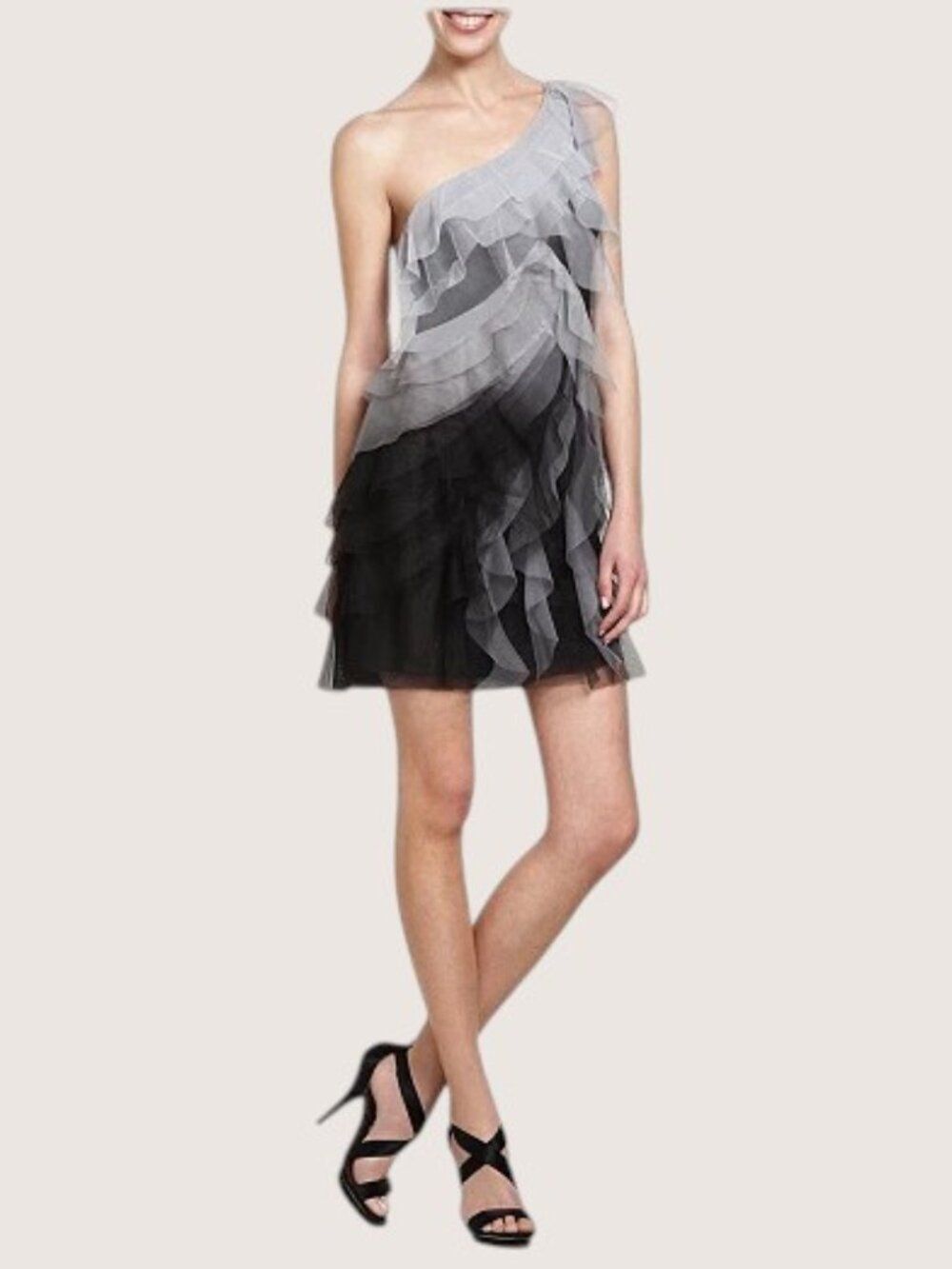 BCBGMAXAZRIA Monica Cocktail Dress Women 10 Ombre Tulle One Shoulder Party Chic